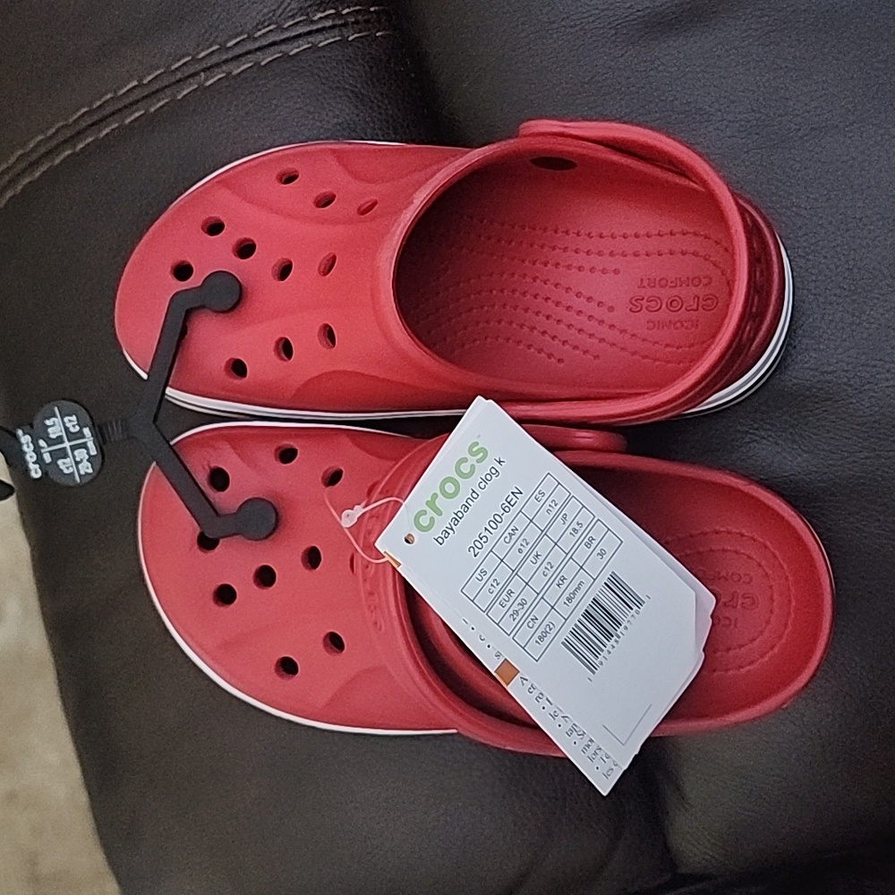Boy crocks size 12 red and black